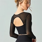 お買い得  Yoga Tops-Women's Sports shirts pilates top Sports Top V-neckline Skin Friendly Quick Dry Softness Mesh Long Sleeve Sports Solid Color Top For Pilates Yoga Activewear