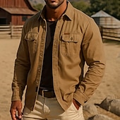 voordelige westernhemden voor heren-Voor heren Effen Kleur Werkhemden Westers overhemd Cargoshirt Lange mouw Casual Tactisch Buitensporten Werk Kleding Lente Herfst Strijkijzer Twee zakken aan de voorkant Overhemden met knoopjes Leger