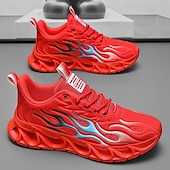 billige Sneakers til herrer-Røde løpesko for menn med flammedetaljer, overdel i høy ytelse og støtdempende såle, perfekt for trening, sportsbegivenheter og en aktiv livsstil