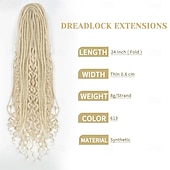 abordables Crocheter les cheveux-Extensions de dreadlocks synthétiques 3 en 1 de 24 pouces, extensions de dreadlocks mixtes de style hippie, 15 brins tressés à la main, extensions de dreadlocks souples à double extrémité, bouclées,