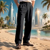 cheap Holiday-Men&#039;s Linen Pants Trousers Summer Pants Beach Pants Pocket Straight Leg Plain Comfort Breathable Vacation Daily Holiday Hawaiian Boho Black White