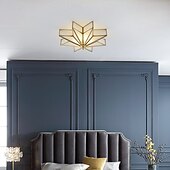 baratos Candeeiros de Teto-Luminária de teto moderna de LED com 4 luzes, vidro fosco chanfrado, montagem embutida, luminária tradicional de latão com estrela próxima ao teto, luminária pendente decorativa para sala de estar