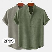 economico Classico-Per uomo Camicia di lino Camicia con colletto alla coreana Camicia Estiva Abbigliamento da spiaggia Camicia casual Semplice Vacanza Casuale Bianco + giallo Rosa + giallo Bianco + Verde Grigio + rosa