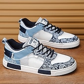billiga Herrsneakers-Herr blå och vita sportsneakers med mesh-ovandel med andningsbar design, snygg snörning, perfekt för både vardagsaktiviteter och fritidsaktiviteter