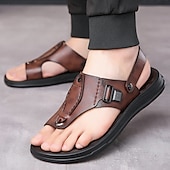 levne Sandály na dovolenou-Pánské hnědé sandály z umělé kůže s retro přezkou a oporou klenby, ideální pro každodenní chůzi, outdoorové nošení a dovolenou.
