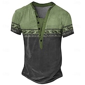 baratos Estilo étnico-Homens Gráfico Tribal Étnico Camiseta Camisa Henley Camisetas Manga Curta Vintage Designer Básico Ao ar livre Casual Diário Verão Todas as Estações Verde Claro Azul Claro cáqui Henley Camiseta Henley