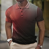 halpa Miesten geometrinen poolo-Miesten Raidoitettu Vohveli poolopaidat Golfpaita Lyhythihainen Poolopaidat Kauluspaidat Business Casual Työasut Muodolliset vaatteet Festivaalivaatteet Napit 3D-tulostus Sini-viher Keltainen Sininen