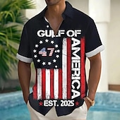 halpa Lippukuvio-Itsenäisyyspäivä Miesten Patriotismi 47 Amerikanlahden lippu Paita Kesä paita Button Up paita Lyhythihainen Muoti rento Pyhäpäivä Kesä Kevät Sänkyjen avaus 3D-tulostus kauluspaidat Edessä yksi tasku