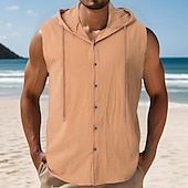 cheap Tank Tops-Men&#039;s Tank Top Vest Top Undershirt Sleeveless Shirt Sleeveless Hooded Summer Plain Fashion Designer Basic Buttons Vacation Street Going out Black White Yellow Top Tee for Men