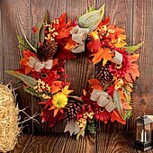 economico ringraziamento e decorazione autunnale-Ghirlanda autunnale per la porta d&#039;ingresso, decorazione per interni ed esterni, ghirlanda di girasoli rossi e pigne con zucche e foglie d&#039;acero, vite da appendere alla parete.