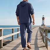 cheap Men&#039;s Tee Sets-Men&#039;s T-shirt Suits Shirt and Pant Sets 2 Pieces Outfits Long Sleeve Hooded Summer Spring Solid Color Fashion Casual Buttons 2 Piece Vacation Daily Wear Going out Black White Yellow Top Tee for Men