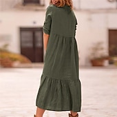 economico disegnare abiti in cotone e lino-Per donna Abito Midi Vestito Casual Abito in cotone e lino Abito Estivo Moda Moderno All&#039;aperto Data Weekend Vestibilità regolare Semplice Senza Maniche Colletto a Camicia Giallo Vino Verde militare