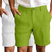 levne Klasický-Pánské Kraťasy Lněné šortky Šortky Letní šortky Plážové šortky Zip Knoflíky Kapsy Bez vzoru Pohodlné Prodyšné Délka kolen Venkovní Denní Jdeme ven Módní Klasický styl černá + šedá Bílá + Zelená