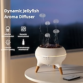 billige nattbordslampe-3D dynamisk manetsky sopp dans spray aromaterapimaskin skrivebordsflamme luftfukter husholdning tung tåke fargerikt lys fjernkontroll utstyrt med fem motorer for gavegivning familiekontor
