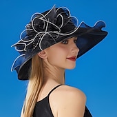 billige Partyhatter-Hatter organza Solhatt Formell Bryllup Aftenselskap Te Fest Hesteløp Elegant Årgang Med Blomster Hodeplagg Hodeplagg