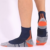 abordables Calcetines deportivos-1 par de calcetines de senderismo para hombre, calcetines deportivos transpirables, antiampollas, que absorben el sudor, antibacterianos, para exteriores, de un cuarto de tripulación, de algodón, con parches, violeta, negro y blanco, para esquí, snowboard