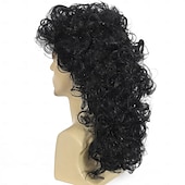 economico Parrucche storiche-Parrucche mullet ricce per uomini anni &#039;80 lunga riccia nera parrucche hippy rocking anni &#039;80 costume cosplay anime resistente al calore parrucca sintetica parrucca anni &#039;70 Parrucche di Halloween
