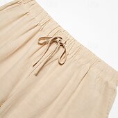 お買い得  レトロ-男性用 リネンパンツ ズボン サマーパンツ バギーパンツ ビーチパンツ ジッパー 弾性ウエスト ドローストリング 平織り 履き心地よい 高通気性 足首丈 カジュアル 日常 祝日 旅行度假风 ファッション ブラック ホワイト 伸縮性なし