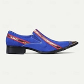 cheap Premium Leather Loafers-Men&#039;s Red Slip-On Leather Boots with Gold Tip Unique Printed Stripes–Modern Western Boots for Casual, Everyday Wear