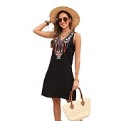 ieftine Rochii Boho-Pentru femei Rochie Mini Rochie casual Modă Modern Rochie eleganta Beretă Nuntă Zilnic Dată Fit regulat Floral Broderie Fără manșon În V Negru Vară