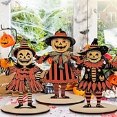 olcso Halloween függő és asztali díszek-3 db halloweeni asztaldekoráció fa asztaldísz táblák - boldog halloweeni csokit vagy csalunk rusztikus fa partidekorációk