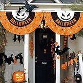 baratos tapeçarias de parede de halloween-Bandeira de fã de Halloween, bandeirinhas, bandeira para áreas externas, para pendurar em cercas de quintal de Halloween, bandeira de abóbora assustadora, decoração de mesa, decoração de quarto de outono, decoração estética de festa de aniversário de Hall