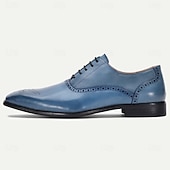 preiswerte Klassische Anzugschuhe-Herren-Brogue-Abendschuhe aus echtem Rindsleder in Blau – klassische Schnürschuhe für formelle Anlässe, Business und Hochzeiten