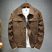 economico Giubbotti e cappotti da uomo-Per uomo Giacca Leggera Giacca di Jeans Giacca da Lavoro Formale Casa Tasca Inverno Primavera &amp; Autunno Autunno Tinta unica Retrò Vintage Coreano Colletto a Camicia Regolare Nero Marrone Caffè Giacca