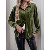 preiswerte Damen Einfache Oberteile-Damen Hemd Einfarbig Elegant Stilvoll Lässig Langarm Hemdkragen Normale Oberteile Täglich Knöpfe Rote Blau Braun Grün Sommer Frühling