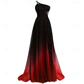 economico NERO-Linea ad A Abito da Sera Elegante Vestito Formale Matrimonio Lunghezza al pavimento Senza Maniche Monospalla Chiffon con Pieghe 2025