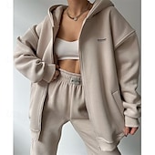 abordables Chándales-Mujer Tracksuit Pantalones Deportivo Ropa Deportiva Otoño Manga Larga Resistente al Viento Gimnasio Rutina de ejercicio Deportes Ropa de deporte Ropa de Deporte Color sólido Negro Gris oscuro Gris