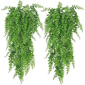 billige Kunstige planter og blomster-2 stk kunstige planter hengende slyngplanter med bregneblader, plastgrønn veggdekor til hjem, hage, balkong, bryllup, festdekorasjon