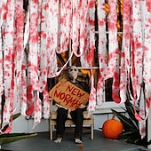 olcso Halloween kültéri dekoráció-halloweeni véres gézkötés, vérfoltos kendőcsíkok, figyelmeztető szalag, hátborzongató jelenet dekoráció, kísértetjárta házibuli kellék
