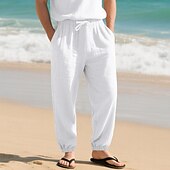 economico Vacanza-Per uomo Joggers Pantaloni di Lino Pantaloni Pantaloni Estivi Pantaloni da Spiaggia Tasca Coulisse Elastico in vita Semplice Comodità Traspirante Vacanza Quotidiano Ferie Hawaiano Boho Nero Bianco