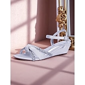 baratos cocktail-sandálias femininas de cetim verde com salto anabela - sapatos sociais com nó de strass e tira no tornozelo para banquetes e coquetéis elegantes