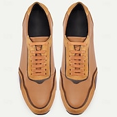 billiga Premium sneakers i läder-Herrsneakers i brunt läder, avslappnad, lätt, atletiskt inspirerad design med vadderad sula, perfekt för promenader, resor och helgutflykter