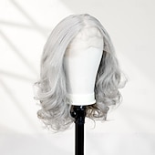 abordables Pelucas del cordón sintéticas-Peluca de encaje sintético Ondulado Grande Estilo 30 pulgada Negro Parte media 13x6 frente de encaje Peluca Mujer Peluca Gris plateado