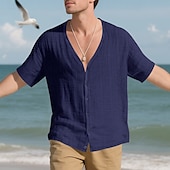economico camicie casual da uomo-Per uomo Camicia Camicia Estiva Camicia casual Camicia da Spiaggia Camicia con Bottoni Nero Bianco Blu marino Kaki Grigio chiaro Manica Corta Semplice Scollo a V Vacanza Camicia hawaiana Abbigliamento