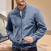 abordables Vestes en Suède Synthétique-Homme Veste Légère Veste Décontractée Vacances Quotidien Résistant à l&#039;usure Avec Poches Été Printemps Uni Mode Classique Col montant Régulier Noir Bleu Chameau Vert Véronèse Bleu de minuit Veste