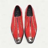 cheap Premium Leather Loafers-Men&#039;s Red Slip-On Leather Boots with Gold Tip Unique Printed Stripes–Modern Western Boots for Casual, Everyday Wear