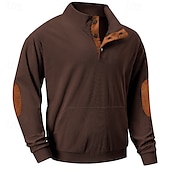 abordables Sudaderas Básicas_-Hombre Sudadera Albaricoque Negro Verde Ejército Marrón Gris Claro Cuello Mao Bloque de color Retazos Bolsillo Con Texturas Deporte Diario Festivos Poliéster Pana Ropa de calle Básico Casual