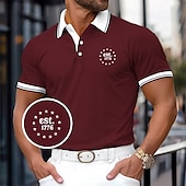 olcso Férfi klasszikus póló-Férfi Golfing Hétköznapi Sport Hajtóka Bordás pólógallér Rövid ujjú Alap Modern Színes Sas Kollázs Gombok Nyár Sárga Rubin Sötétkék Szürke Golfing