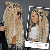 abordables Crocheter les cheveux-Ensemble complet d&#039;extensions de dreadlocks bouclées blondes platine à double extrémité pour femmes, dreadlocks ondulées blondes faites à la main, dreadlocks synthétiques souples au crochet (50 mèches