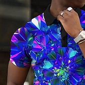 abordables Polo géométrique pour homme-Homme Graphique Polo Chemise de golf Manche Courte Polos Chemises à Col Occasionnel Vêtements de vacances Vêtements de rave Tenues de fête Boutons Impression 3D Jaune Rouge Bleu
