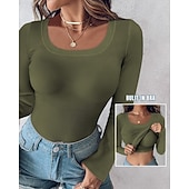  Dames T-shirt Effen Modieus Stijlvol Klassiek Lange mouw Strakke ronde hals Normale tops Dagelijks Uitgaan Weekend Zwart Rood Groen Khaki Grijs Zomer Lente Herfst