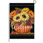 levne halloweenské nástěnné tapisérie-Halloweenská zahradní vlajka na Den díkůvzdání - oboustranný sezónní banner na zahradu pro podzimní dekorace - odolná a povětrnostním vlivům odolná polyesterová vlajka pro venkovní trávník, verandu nebo zahradní dekoraci