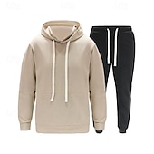 cheap Basic Tracksuits-Men&#039;s Hoodie Tracksuit Sweatsuit Black White Camel Orange Light Grey Hooded Plain 2 Piece Sports &amp; Outdoor Daily Holiday Polyester Streetwear Basic Casual Spring Autumn / Fall Clothing Apparel Hoodies