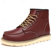 cheap Work Boots-Men&#039;s Brown Lace-up Work Boots with Contrast Stitching and Cushioned Sole, Classic Casual Style for Outdoor Work, Hiking and Daily Wear