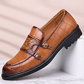 voordelige Hereninstappers &amp; loafers-Voor heren Instappers en instappers Krokodil patroon Wandelen Zakelijk Brits Bruiloft PU Leder Ademend Comfortabel Anti-slip Instapper Wijn Bruin Groen Herfst Winter