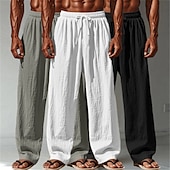 baratos Clássico-Homens Calças de linho Calças Calça verão Calças largas Calças de praia Com Cordão Cintura elástica Perna reta Tecido Conforto Respirável Comprimento total Ao ar livre Casual Diário Férias Moda